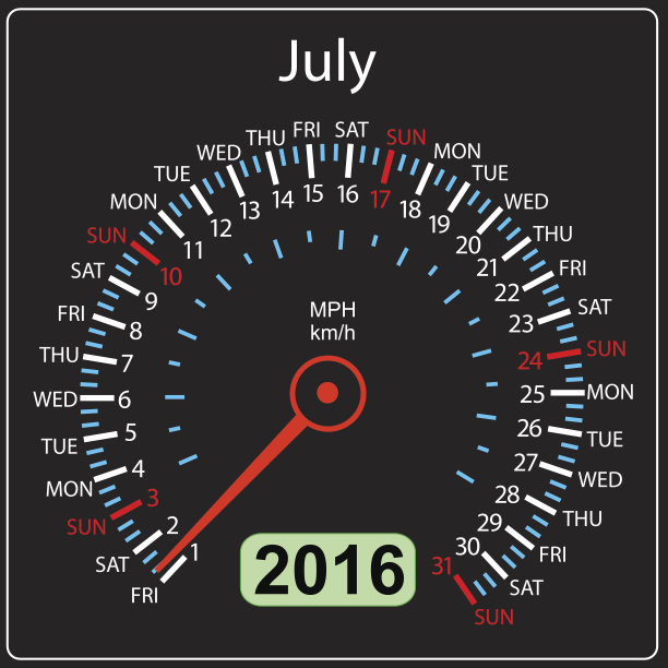 年历车速计车。7月。图片下载