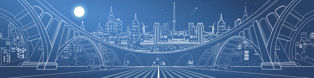 大桥，夜城全景，霓虹镇图片下载
