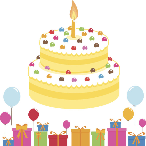 生日蛋糕、气球和礼物图片下载