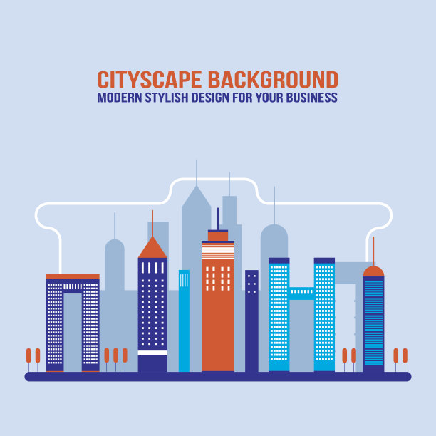 城市景观背景城市建筑轮廓平面设计图片下载