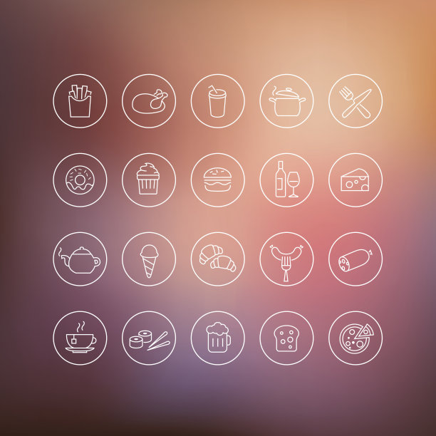 模糊背景上的食物图标图片下载