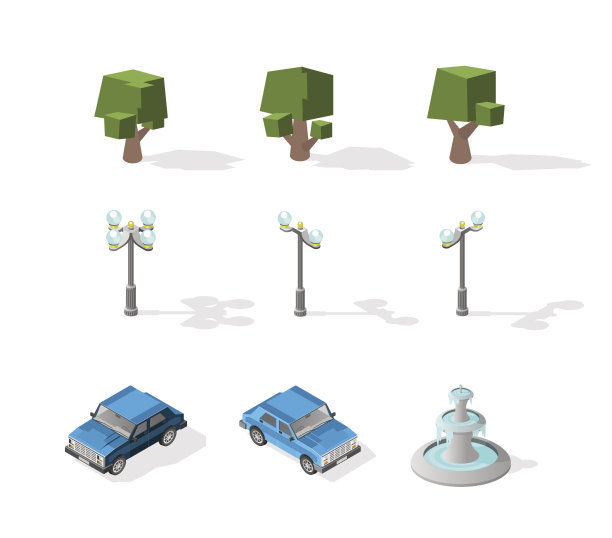 等距高质量城市街道城市对象。图片下载