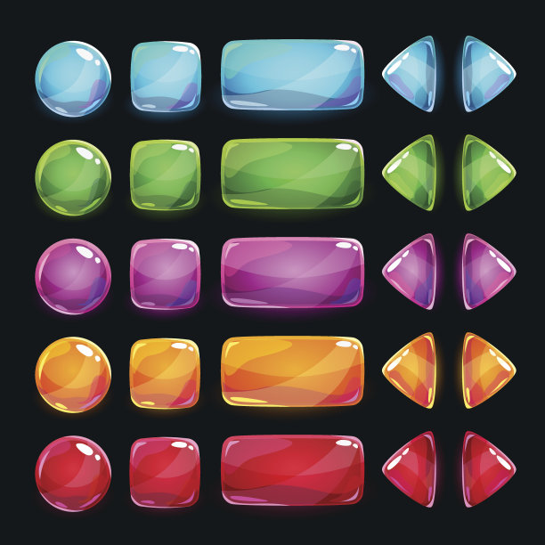 彩色光泽按钮设置在黑暗的背景图片下载
