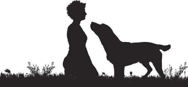 矢量剪影的女人与狗。图片下载