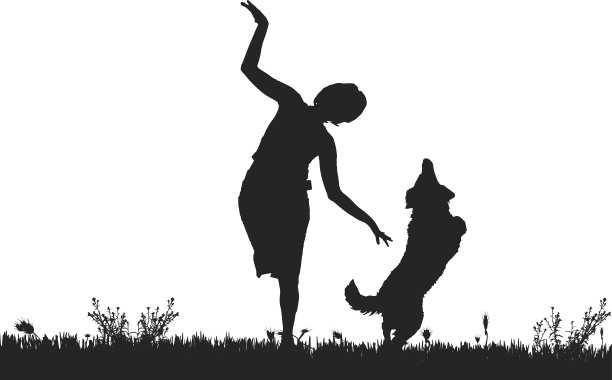 矢量剪影的女人与狗。图片下载