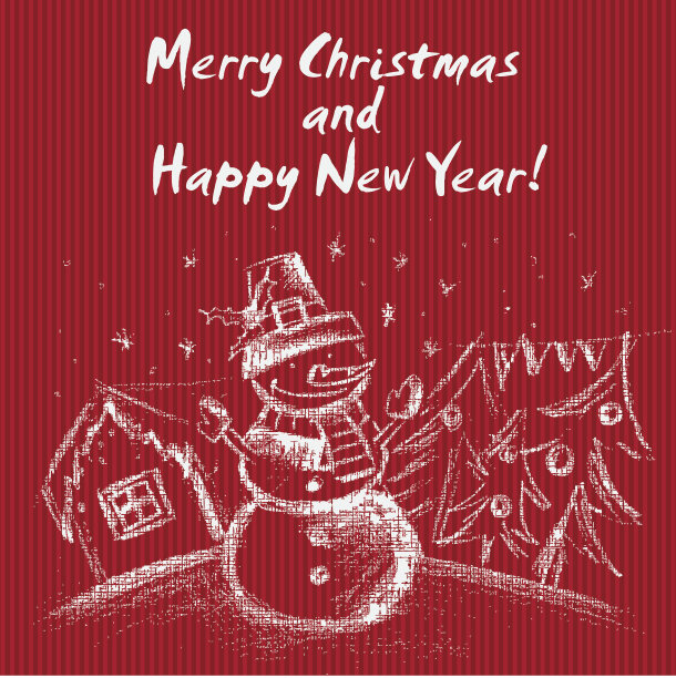 冬季风景手绘圣诞主题。向量并图片下载