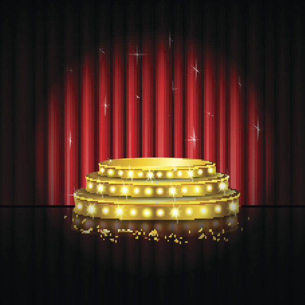 聚光灯金色的空白舞台与红色的幕布背景图片下载