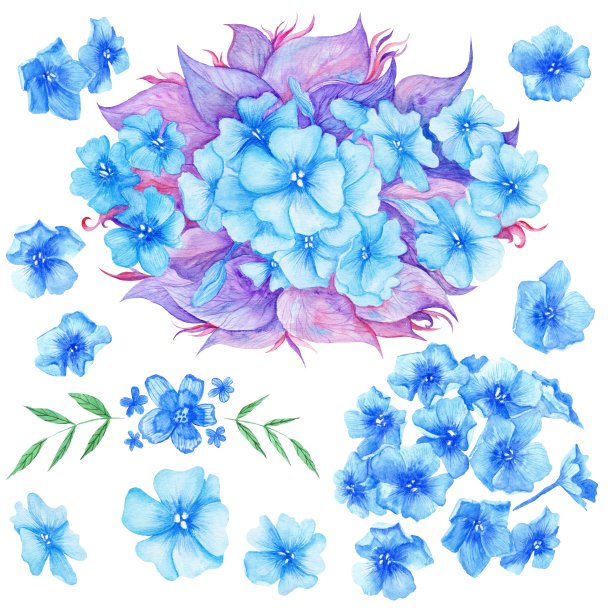 蓝色水彩波西米亚花集图片下载