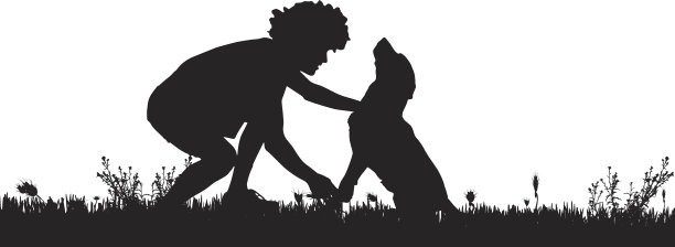 矢量剪影的人与狗。图片下载