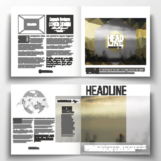 一套方形设计宣传册模板。彩色多边形背景用图片下载