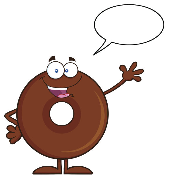 快乐巧克力甜甜圈挥舞着问候与讲话气泡图片下载