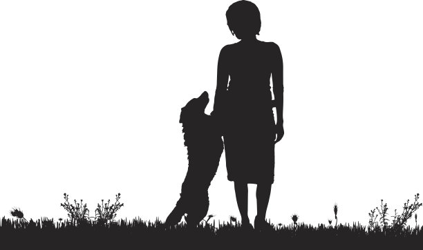 矢量剪影的女人与狗。图片下载