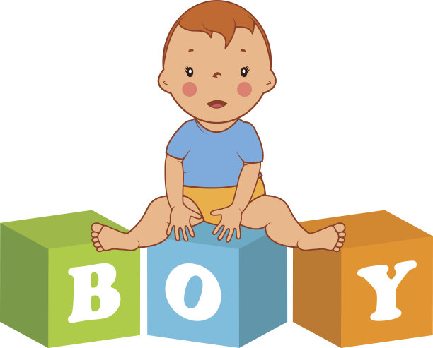 可爱的小男孩与儿童砖块的插图。向量图片下载