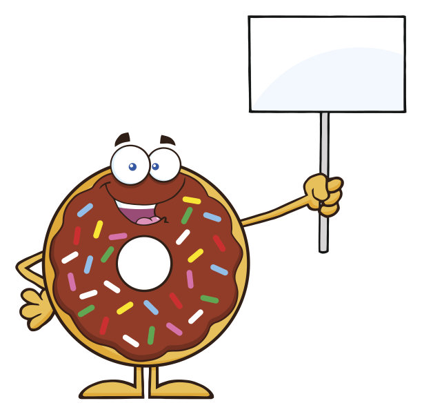 快乐的巧克力甜甜圈，上面点缀着一块空白的牌子图片下载