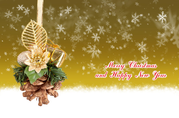 圣诞快乐，新年快乐，金色背景与球图片下载