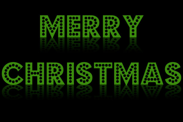 圣诞快乐字与反射阴影在黑色的背景图片下载