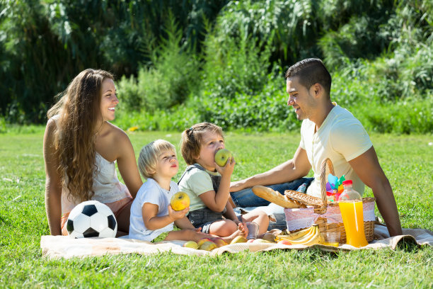 一家四口在野餐图片下载