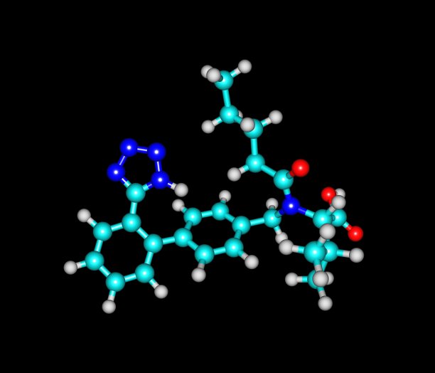 缬沙坦分子模型孤立在黑色上图片下载