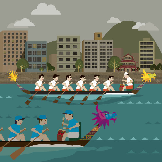 赛龙舟的城市海港图片下载