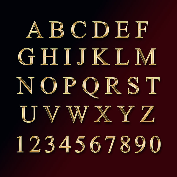 带数字的金色字母图片下载