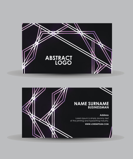 名片矢量设计模板。抽象的紫色几何闪光图案。图片下载