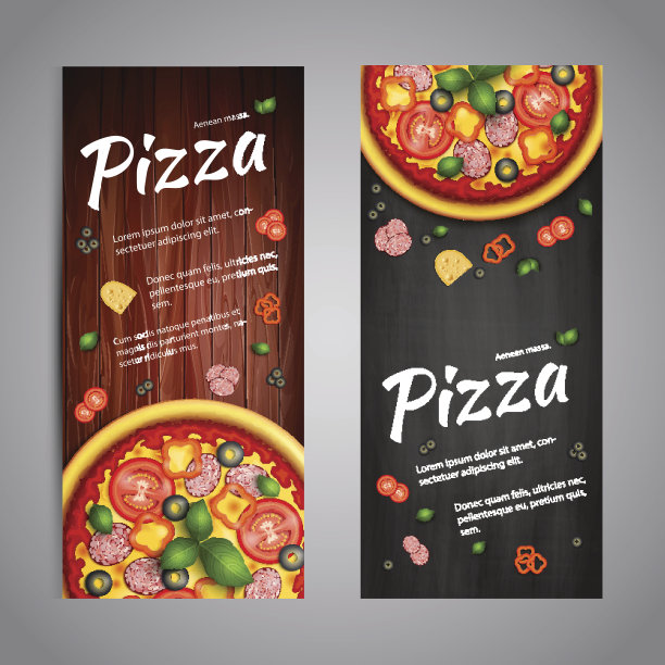 两个现实的披萨矢量传单横幅图片下载