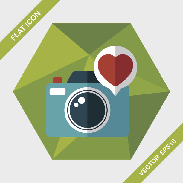 情人节照片相机与长影子图标，eps10图片下载