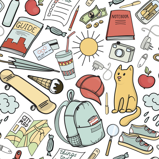 城市旅游必备:彩色手绘涂鸦无缝图案图片下载