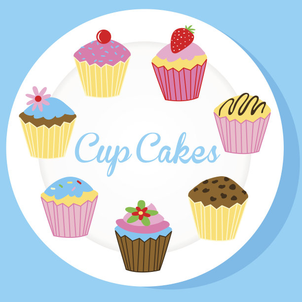 杯子蛋糕放在白色盘子里图片下载