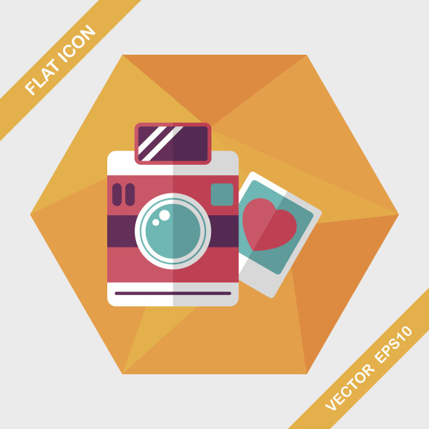 情人节照片长阴影扁平图标，eps10图片下载