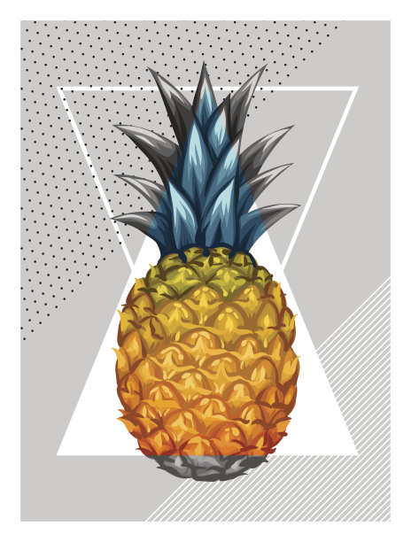 海报和菠萝。热带抽象背景在复古风格。图像图片下载