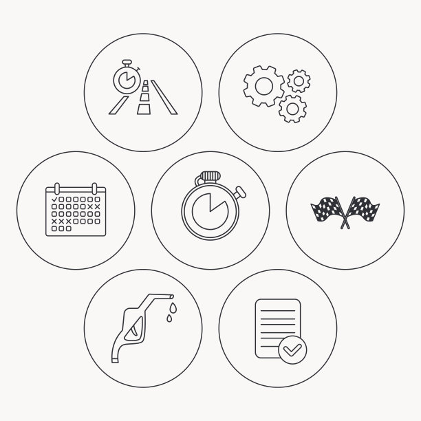 比赛旗帜，旅行计时器和加油站。图片下载