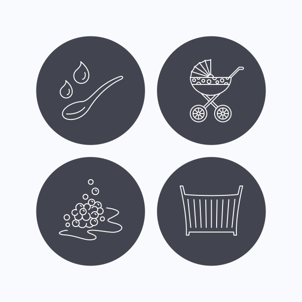 婴儿车，勺子和滴图标。图片下载