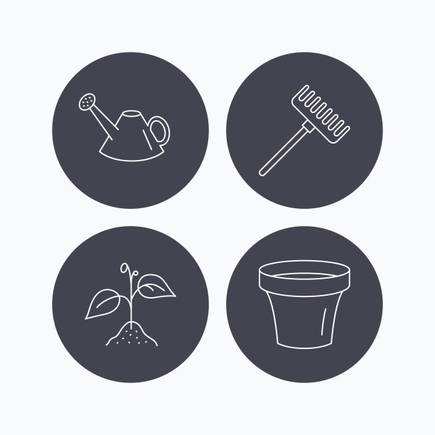 发芽植物，喷壶和花盆图标。图片下载