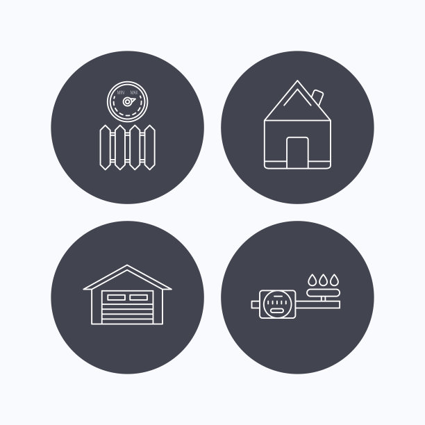 房地产，车库和散热器图标。图片下载