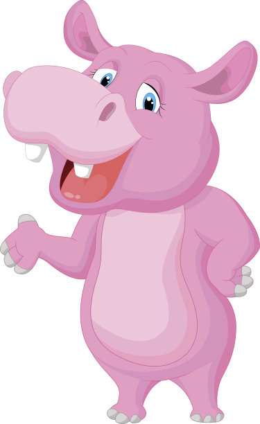 滑稽的卡通河马挥手图片下载