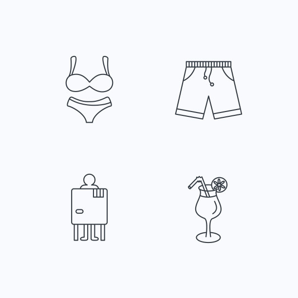 鸡尾酒，内衣和短裤图标。图片下载