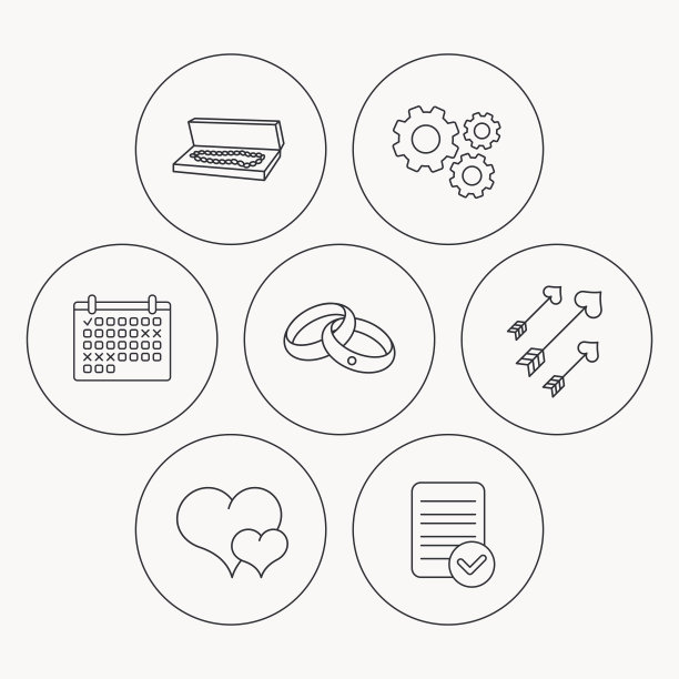 爱心，珠宝和结婚戒指的图标。图片下载