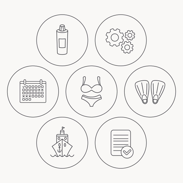 巡航，游泳脚蹼和内衣图标。图片下载