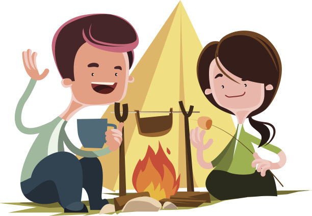 朋友旁边露营火矢量插图卡通人物图片下载