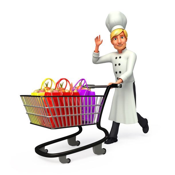 年轻的厨师和蔬菜推车图片下载