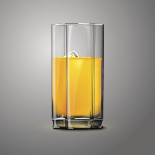 现实向量橙汁杯与冰。透明的,每图片下载