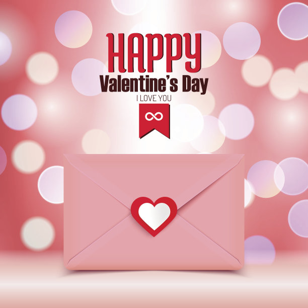 情人节矢量插图，粉红色的散景背景上的粉红色信封图片下载