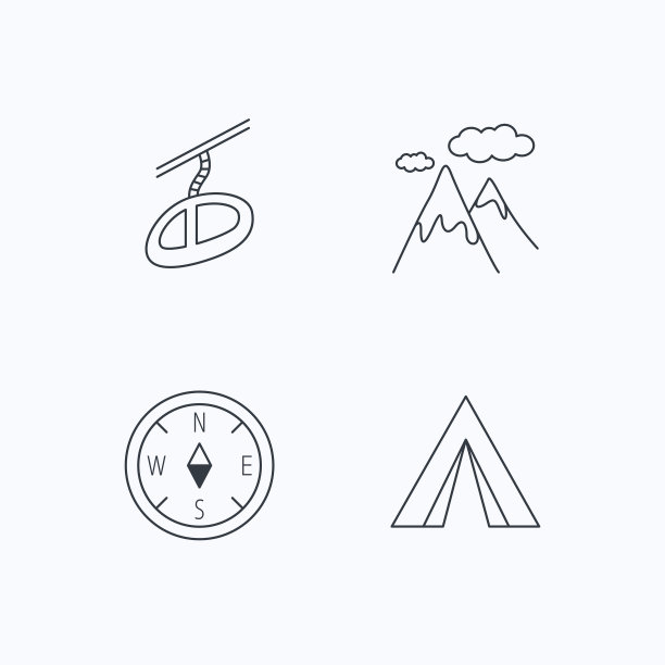 高山，露营帐篷和远程图标。图片下载