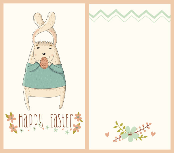 可爱的兔子复活节快乐卡片图片下载
