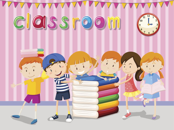 男孩和女孩在教室里读书图片下载