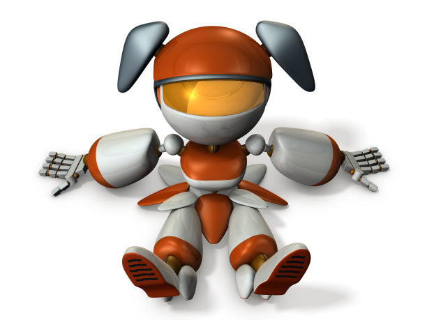 可爱的机器人在没电的电池前停了下来。图片下载