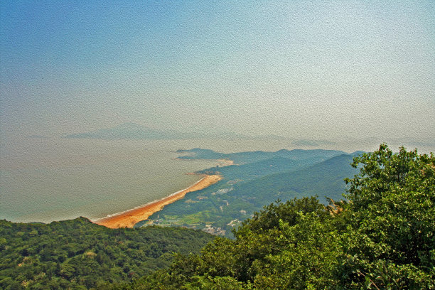 中国海岛山水，油画风格化图片下载