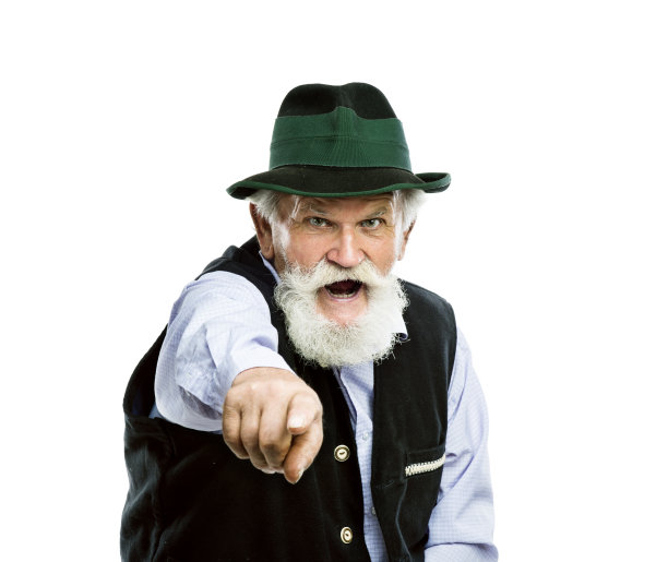 戴着帽子的老巴伐利亚人指着高处孤立无主图片下载