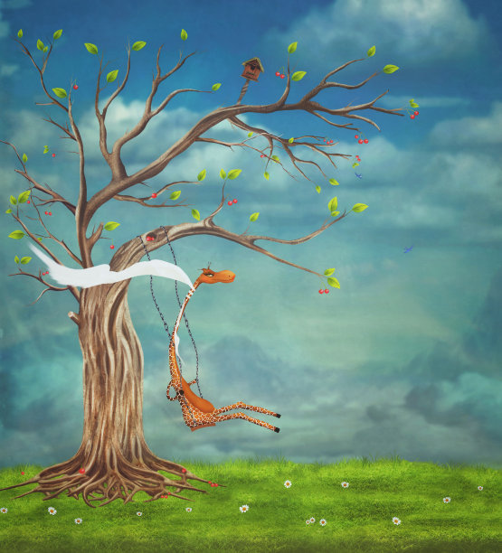 秋千上的长颈鹿图片下载